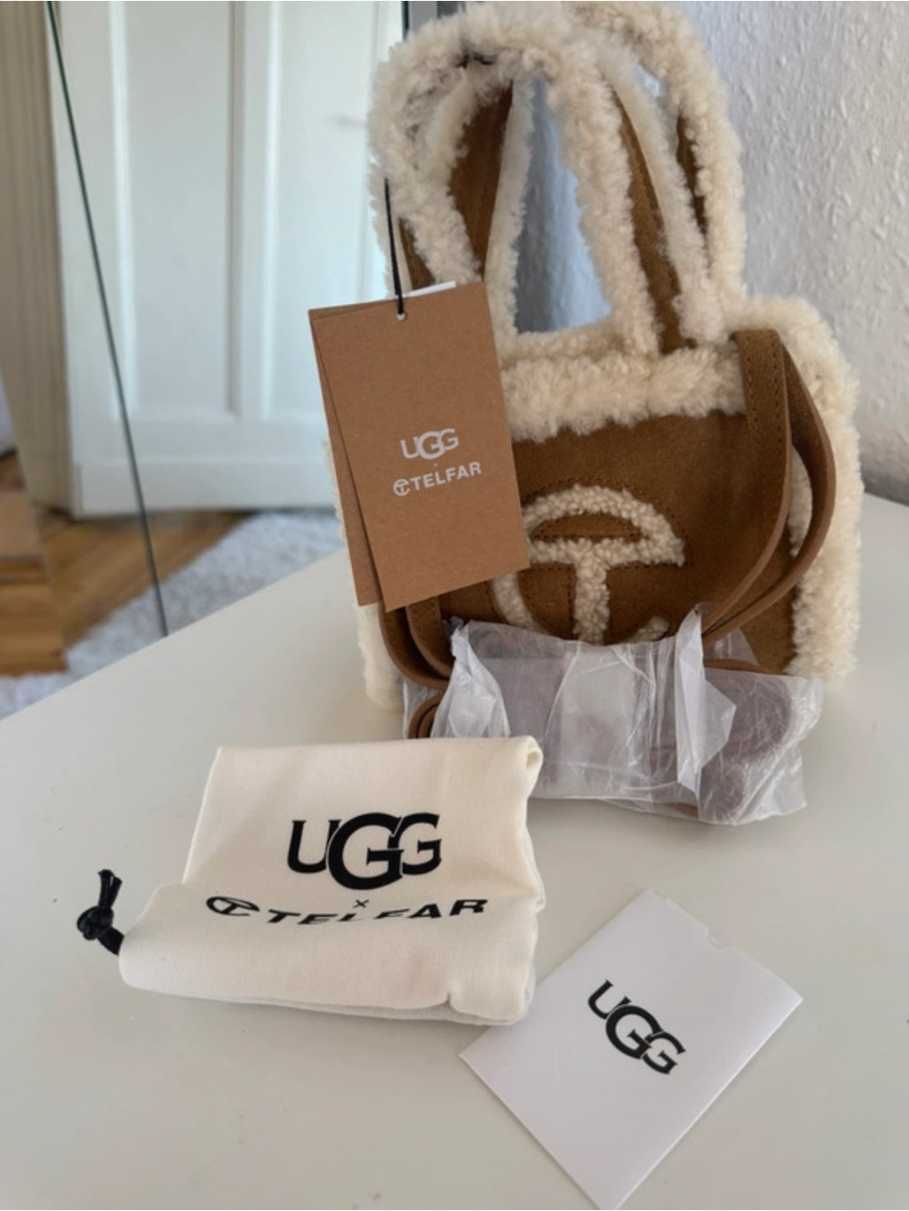 UGG Brown and Cream Shearling Tote